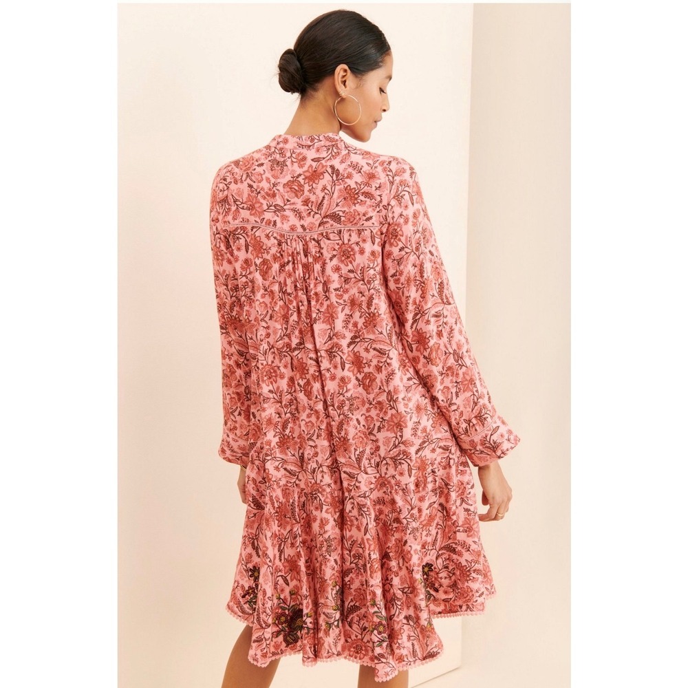 Anthropologie Ollari Rose Garden Embroidered Dress Pink Floral Mini XS NWT - Picture 2 of 6